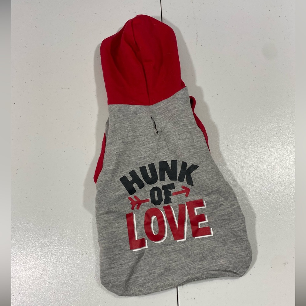 - Dog size small “hunk of love” hoodie. Perfect for a small sized dog.